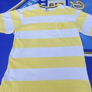 AAPE Patch Pocket Yellow/White Stripe Tee Size L. Please read the description.